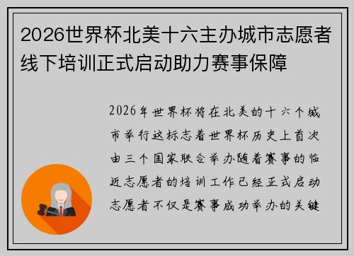 2026世界杯北美十六主办城市志愿者线下培训正式启动助力赛事保障 2026世界杯北美十六主办城市志愿者线下培训正式启动助力赛事保障